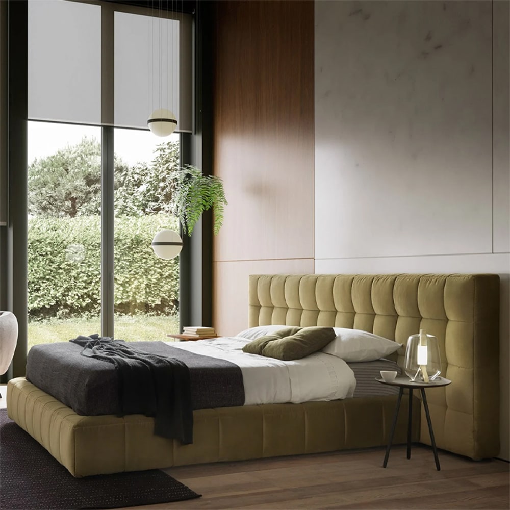 Aramina Green Velvet Wide Headboard Luxury Bed Frame King Size CASASPACE