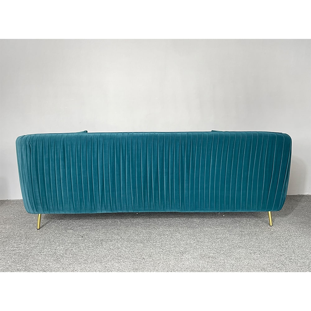 Cameo Blue Velvet Arm Sofa Retro Style 3Seater Sofa with Cushions