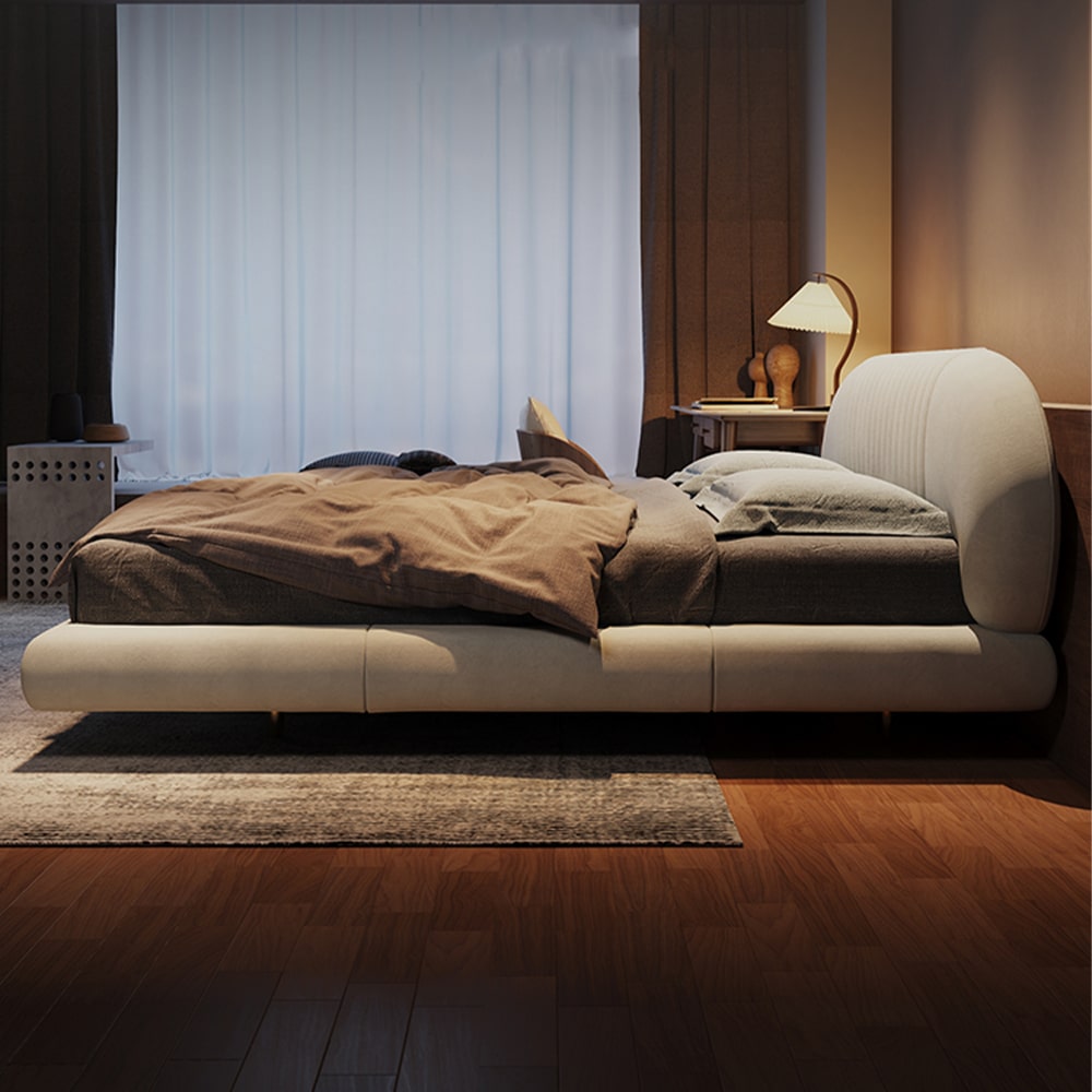 Edna Suede Fabric Curved Headboard Modern Floating Bed Frame King Size