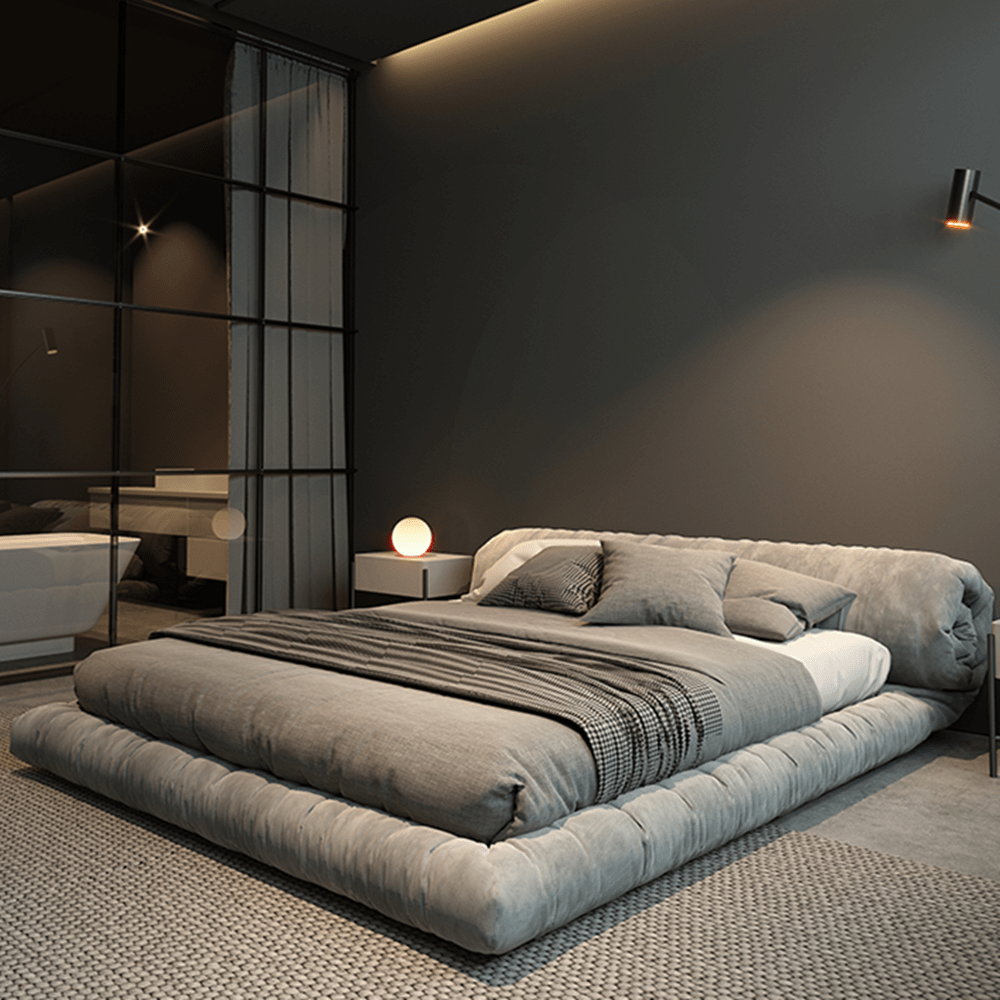 Cayden Soft Backrest Bag Bed Frame Suede Fabric King Size CASASPACE