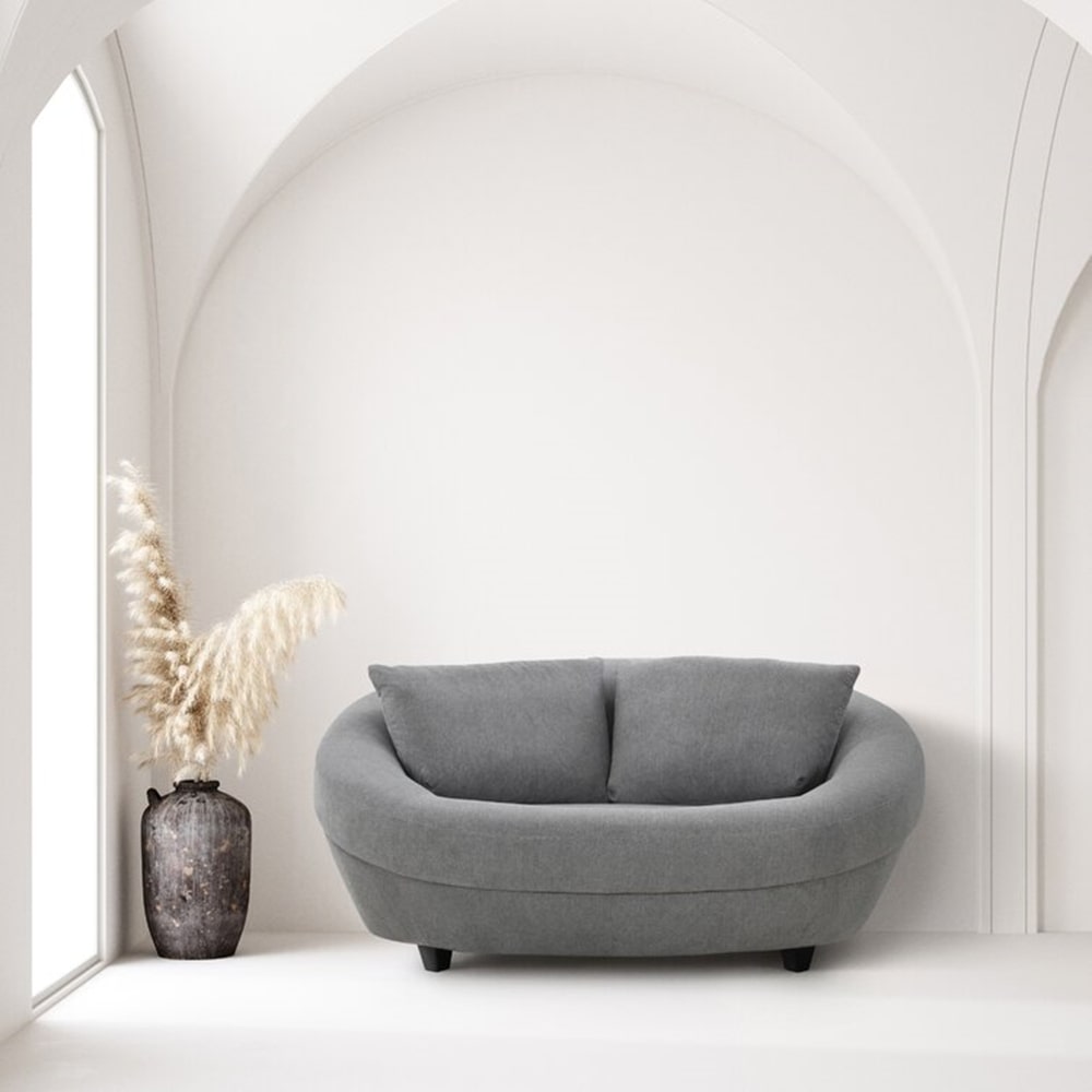 Murray Velvet Gray Round Shaped Loveseat 2Seater Lounge Sofa CASASPACE