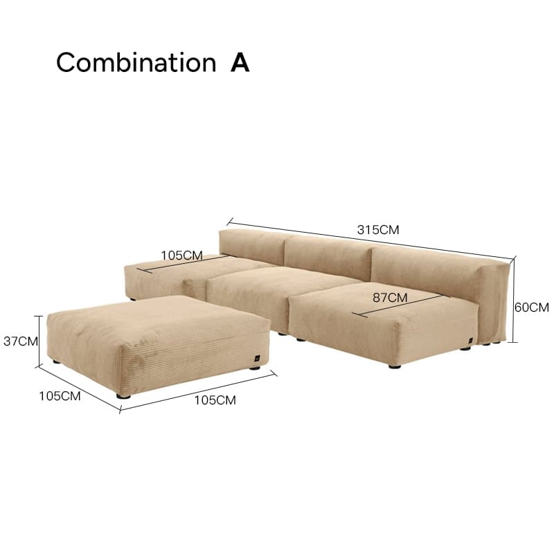 Amaris Corduroy Modern Simple Sofa Cube Modular Sectional Couch– CASASPACE