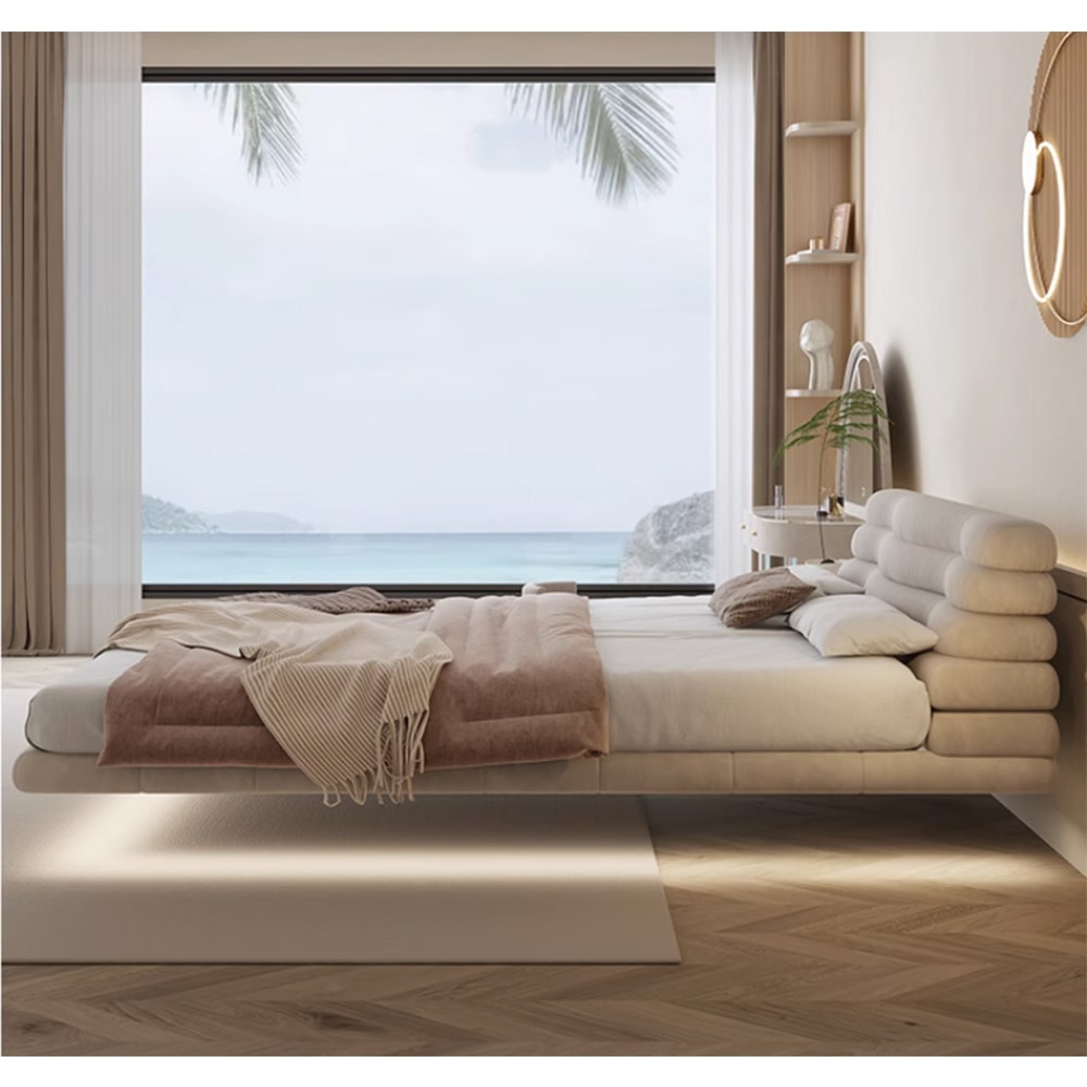Ballantine Suede Fabric Curved Headboard Modern Floating Bed Frame ...