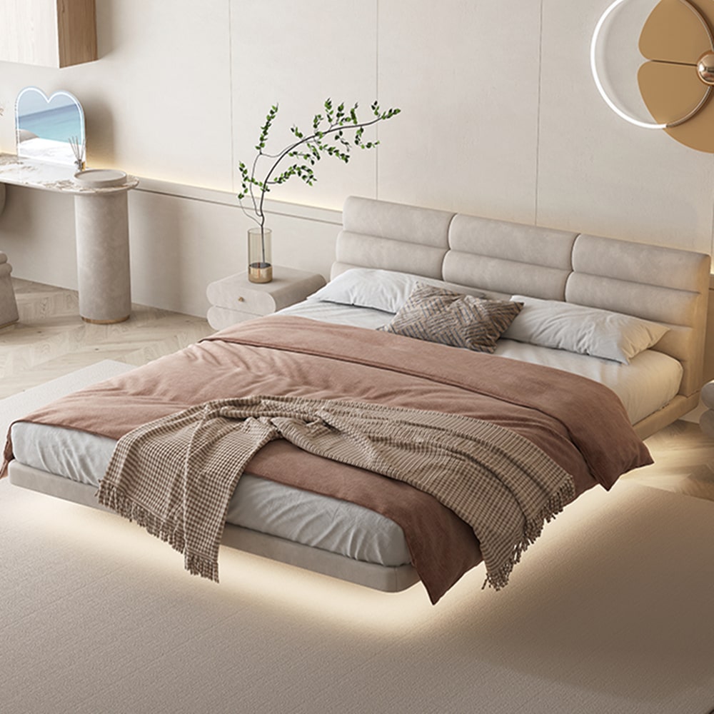 Bardot Suede Fabric Modern Floating Bed Frame– CASASPACE