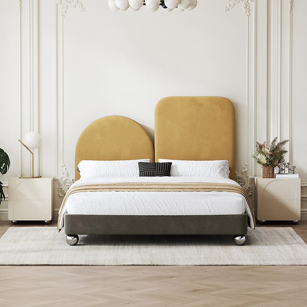 Beecher Yellow Velvet Special High Headboard Modern Bed Frame King Siz