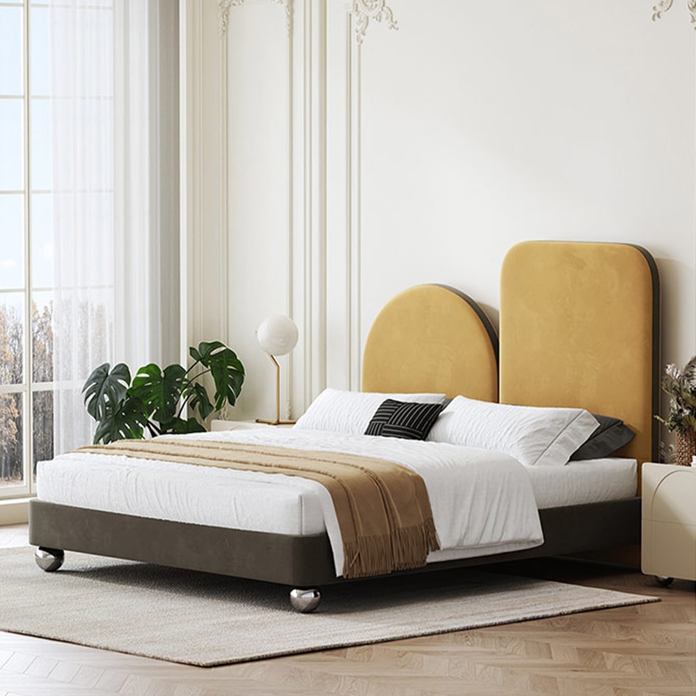 Beecher Yellow Velvet Special High Headboard Modern Bed Frame King Siz