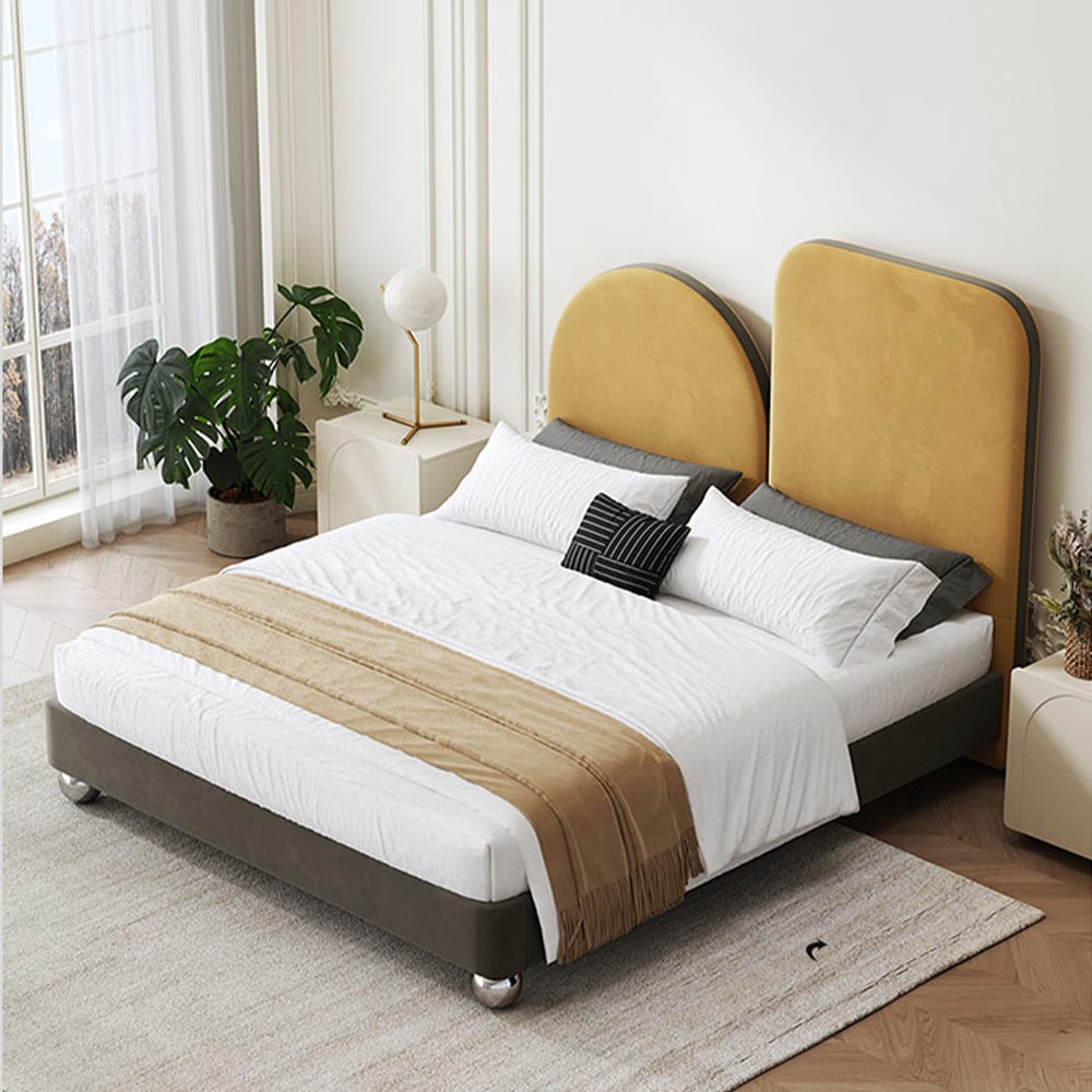 Beecher Yellow Velvet Special High Headboard Modern Bed Frame King Siz