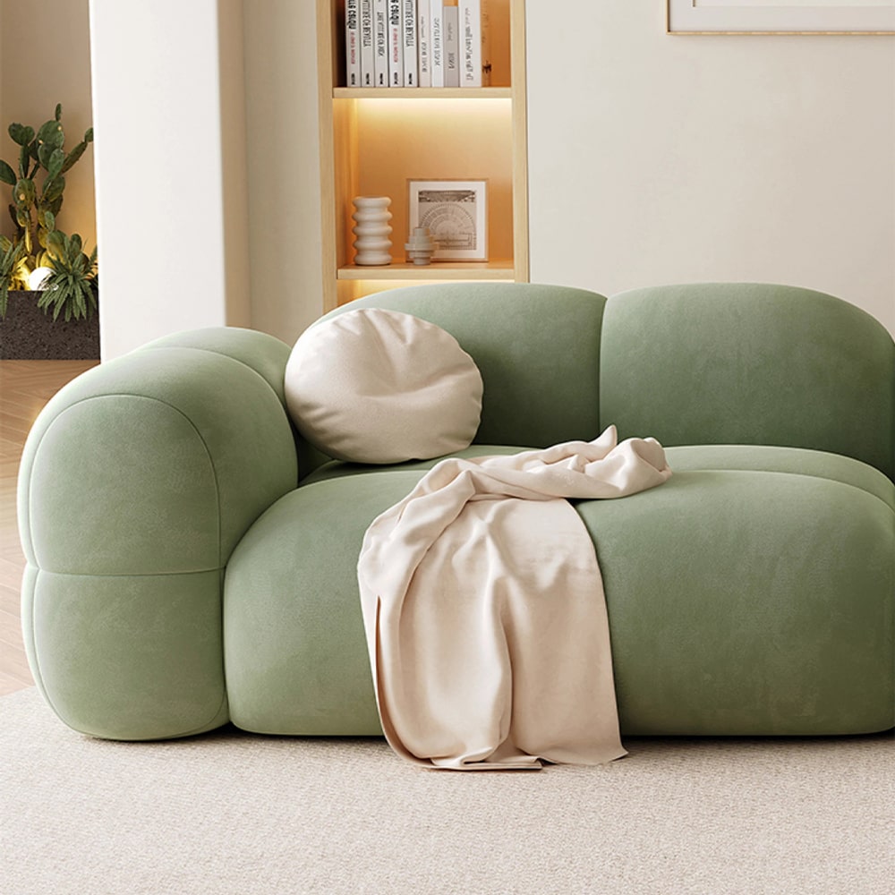 Caley Velvet Fabric Round Shaped 2 Modules Sofa Modern Arm Couch– CASASPACE