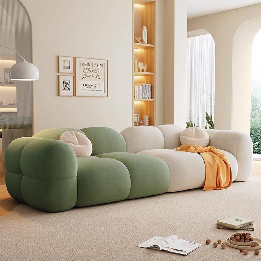 Caley Velvet Fabric Round Shaped 2 Modules Sofa Modern Arm Couch– CASASPACE