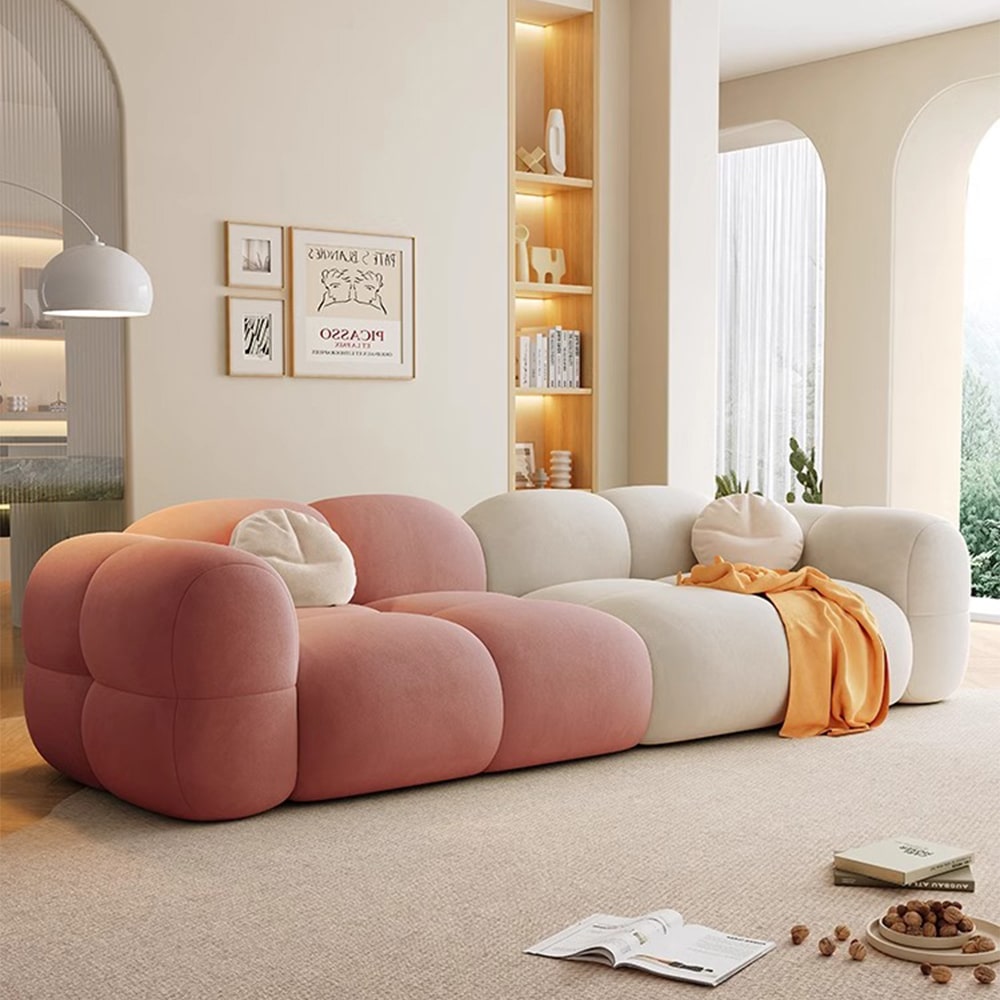 Caley Velvet Fabric Round Shaped 2 Modules Sofa Modern Arm Couch– CASASPACE