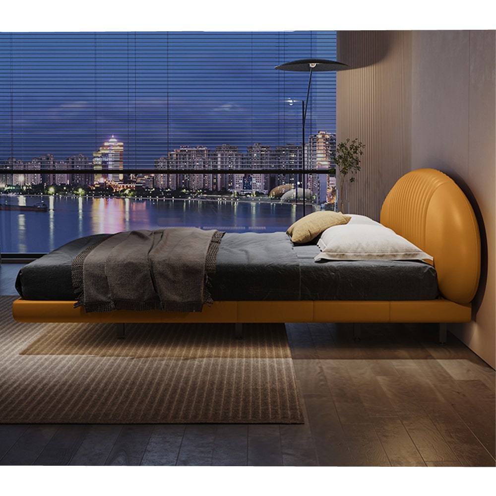 Curve Bio Frame Divine Microfiber Leather Curved Headboard Modern Floating Bed Frame ...