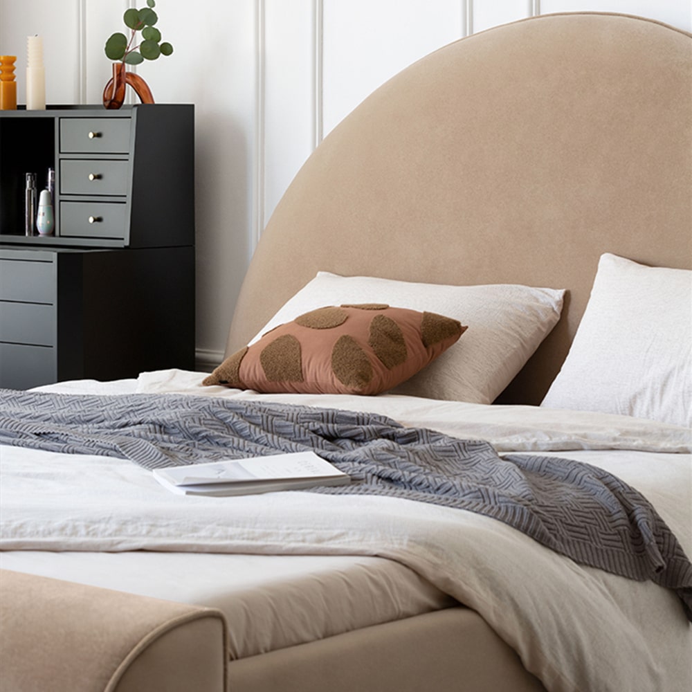 Desirae Velvet Fabric Round Shaped Headboard Bed Frame– CASASPACE