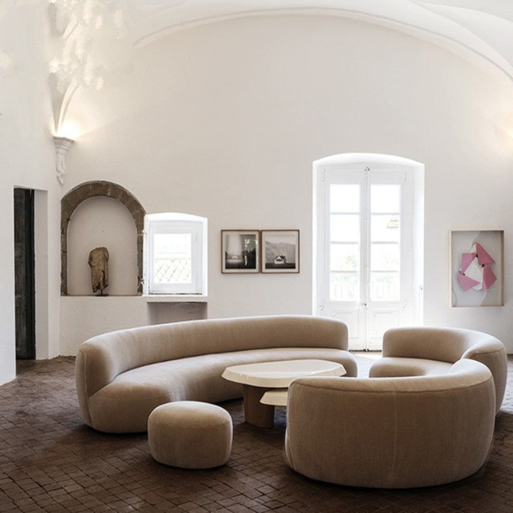 Doris Boucle/velvet 2- seats Curved Sofa Round Shaped Interior Upholst ...