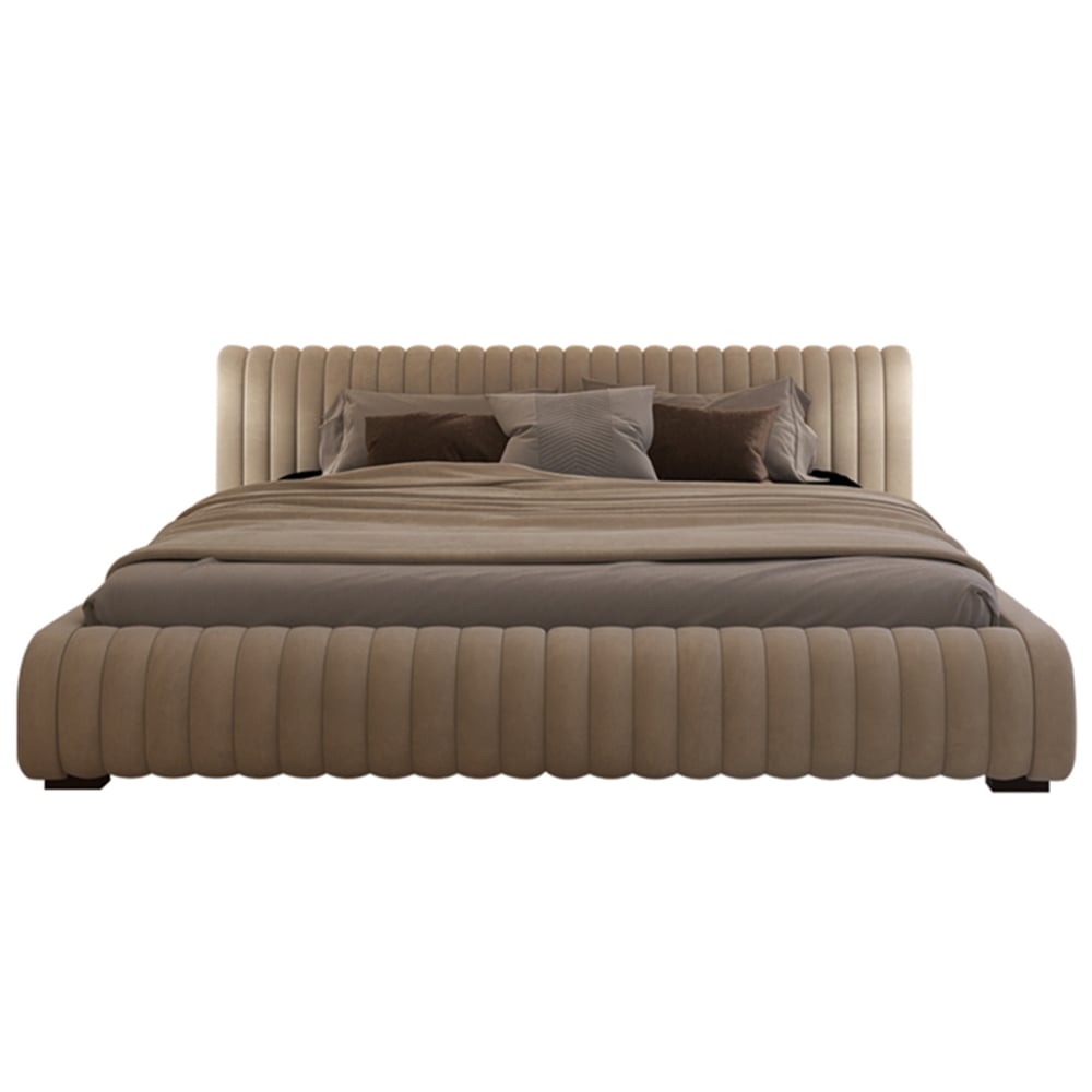 Isley Velvet Fabric Stripe Pattern Bed Frame /Bedside Table– CASASPACE