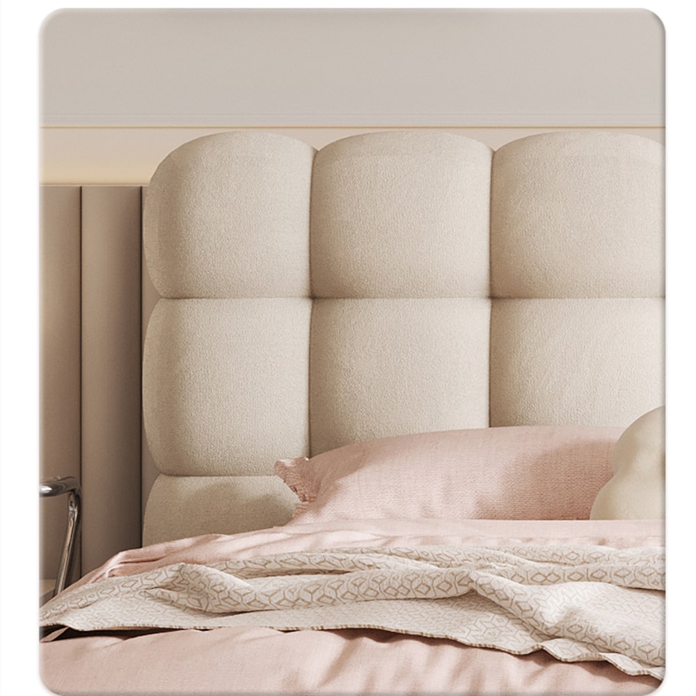 Isra Cream Boucle Puff Upholstered Bed Frame King Size in White/Pink/B