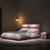 Loup Suede Fabric Upholstered Bed Frame Queen Size in Green/Pink/Gray