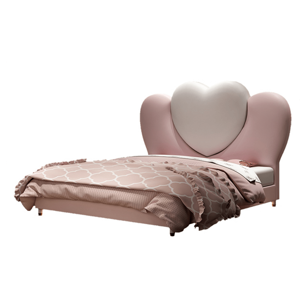 Maci Heart Shaped Headboard Upholstered Pink microfiber leather Bed Fr