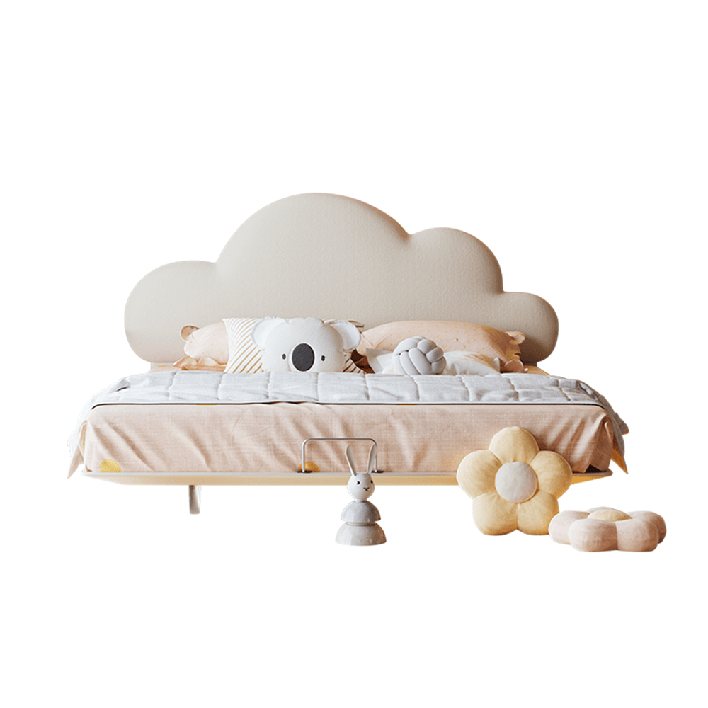 Mayra Boucle Cloud Shaped Headboard Floating Bed Frame Queen Size