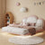 Miya Pink+White microfiber leather Cloud Shaped Fabric Floating Bed Frame Queen Size