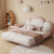 Miya Pink+White microfiber leather Cloud Shaped Fabric Floating Bed Frame Queen Size